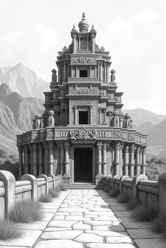 Drawing of the house of the chosen ones (Peru) with a vanishing point