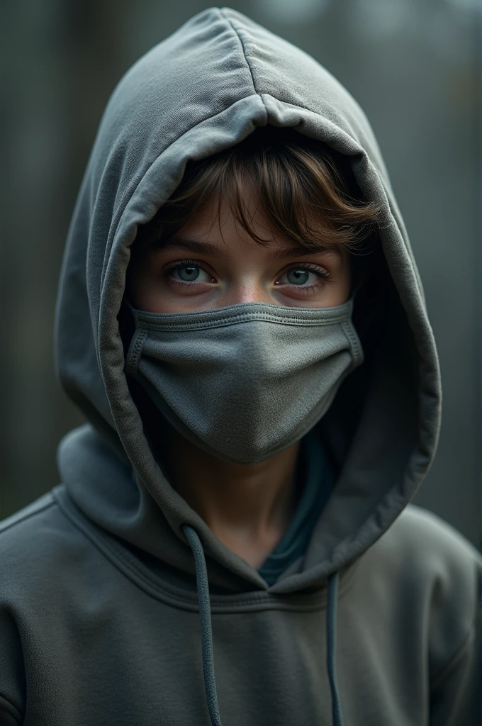 high quality picture of a boy wearing hoodie wearing mask