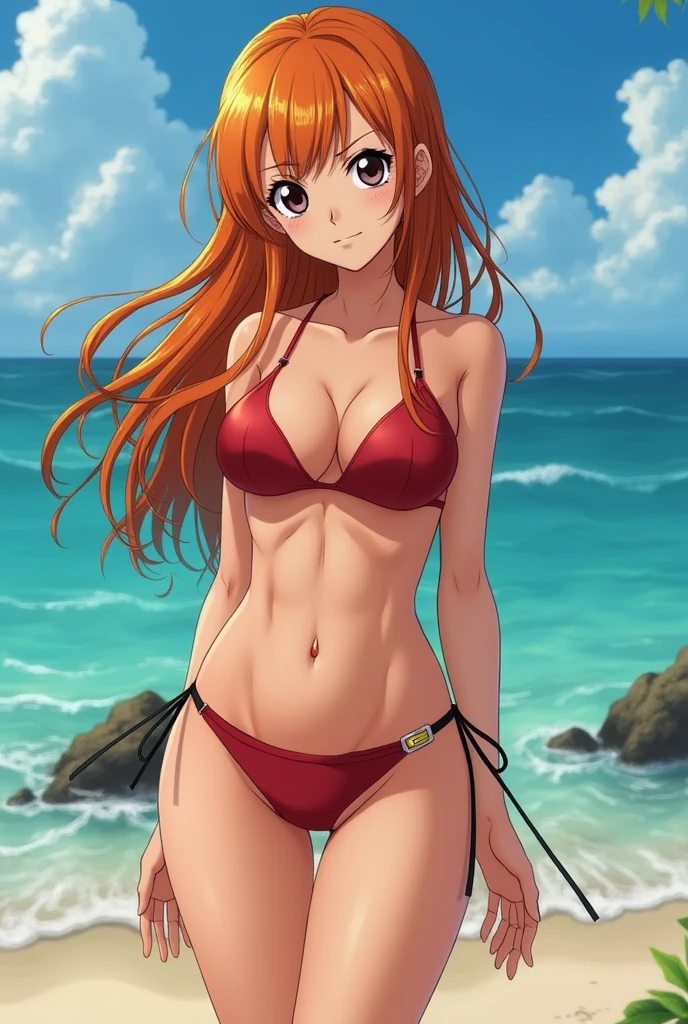 Nami from One Piece naked, look straight ahead so you can see her vagina
