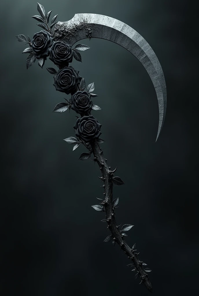A scythe with black roses on it big