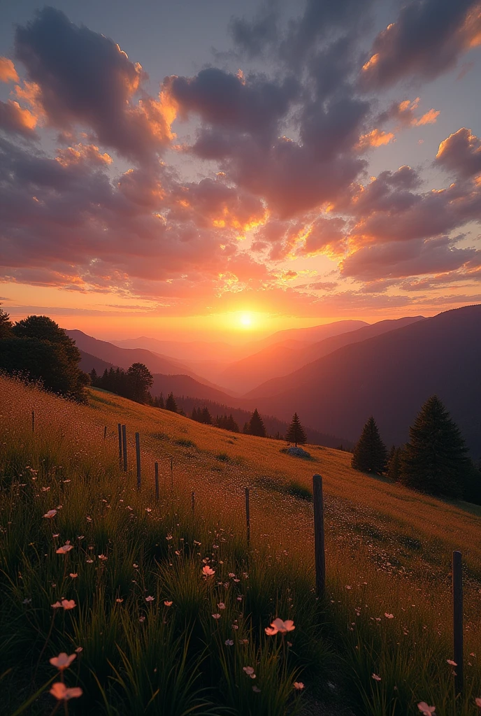 Beautiful landscapes with a setting sun