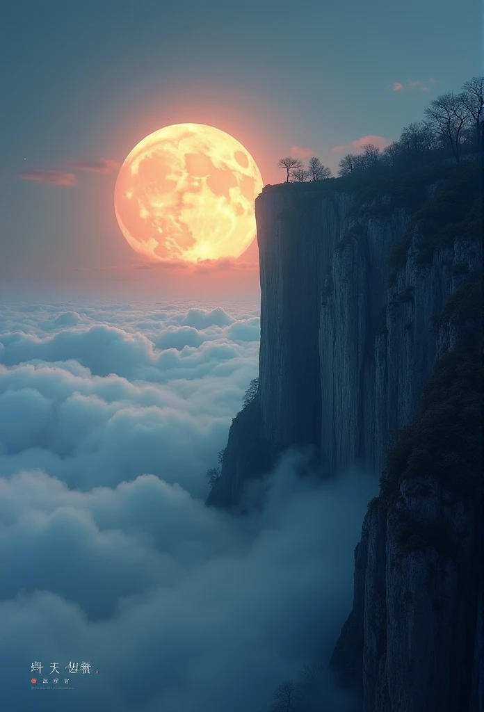 (Tang Feng),(A cliff illuminated by a huge moon),Ultra-long-range viewing angle,No Man,clouds
