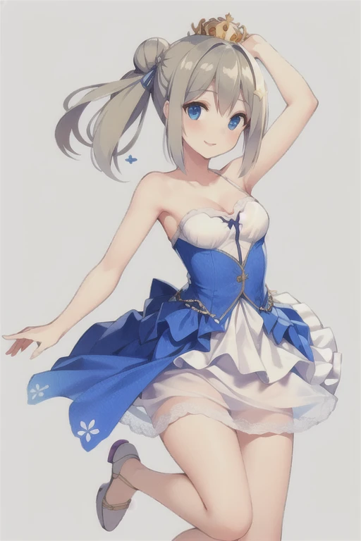 lexington \(warship girls r\),((Best quality))), ((Ultra-detailed)), ((illustration)), ((Disheveled hair)), ((frilld)), (1 girl), (Solo),,1girl, solo, rating:safe, armband, armpits, arms_up, ballerina, ballet, ballet_slippers, bare_arms, bare_shoulders, black_dress, black_footwear, blue_ribbon, breasts, circle_skirt, cleavage, clothing, crossed_legs, crown, dress, pointe, female, garter, hair_bun, hair_rings, headwear, legs, looking_at_viewer, makaria, plantar_flexion, ribbon, see-through, short_hair, single_hair_bun, small_breasts, smile, standing_on_one_leg, standing, tiara, tied_hair, flaxen hair(delicate hair),blue eyes(delicate eyes),