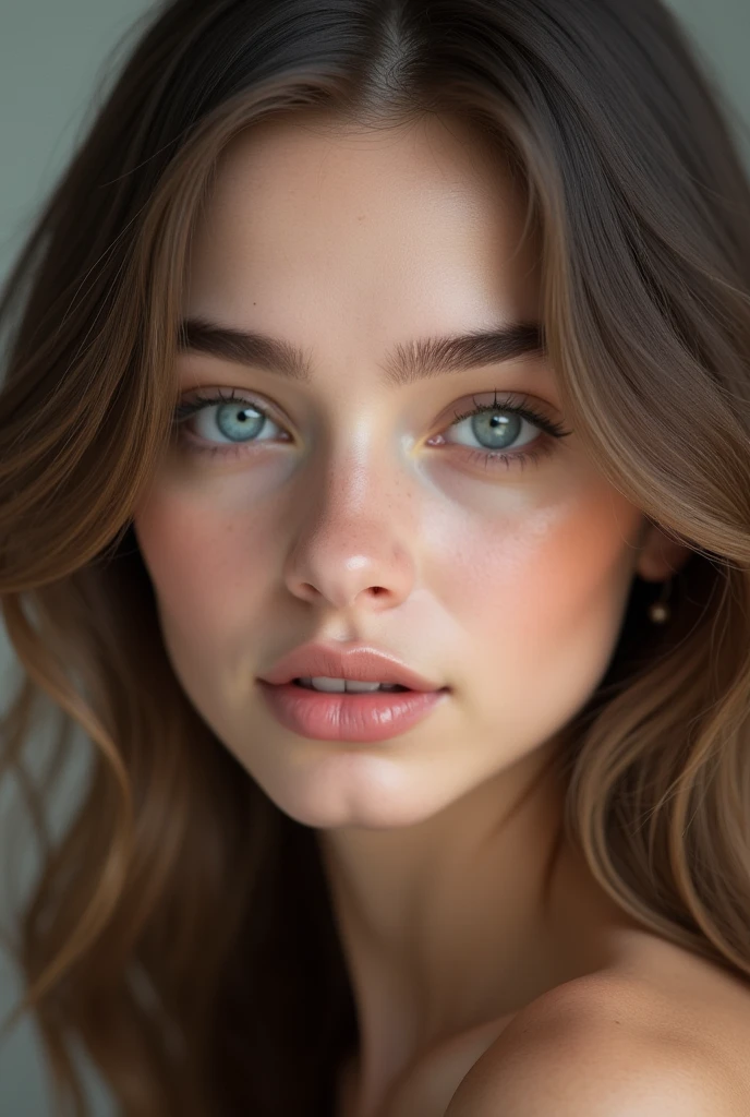 High Quality, Best Quality, Photorealistic, Raw Photo, Realistic, Ultra Real 8K CG, Ultra Detail, High Definition, Masterpiece, 1 Girl, 18 yrs ols, Female Beautiful Face, Soft Face, Elegant, Long Hair, Blue Eyes, Light Blue Eyes, Close Up, Intricate Details, Detailed Textures, Fine Details, Front Face , female natural body, sexy, very beautiful young female face,