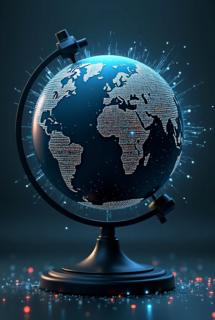 Create the world map globe on the support breaking down into pixels 