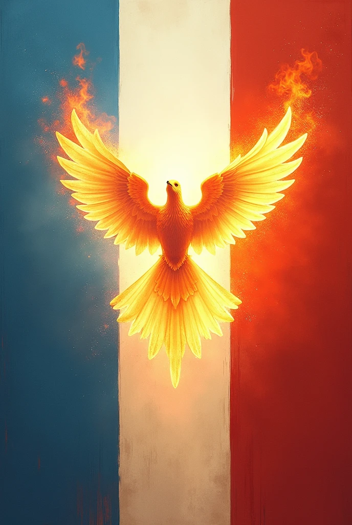 Believe me A poster about the new restoration of Zion that has two blue stripes horizontally and two red stripes vertically and a Pentecost fire dove