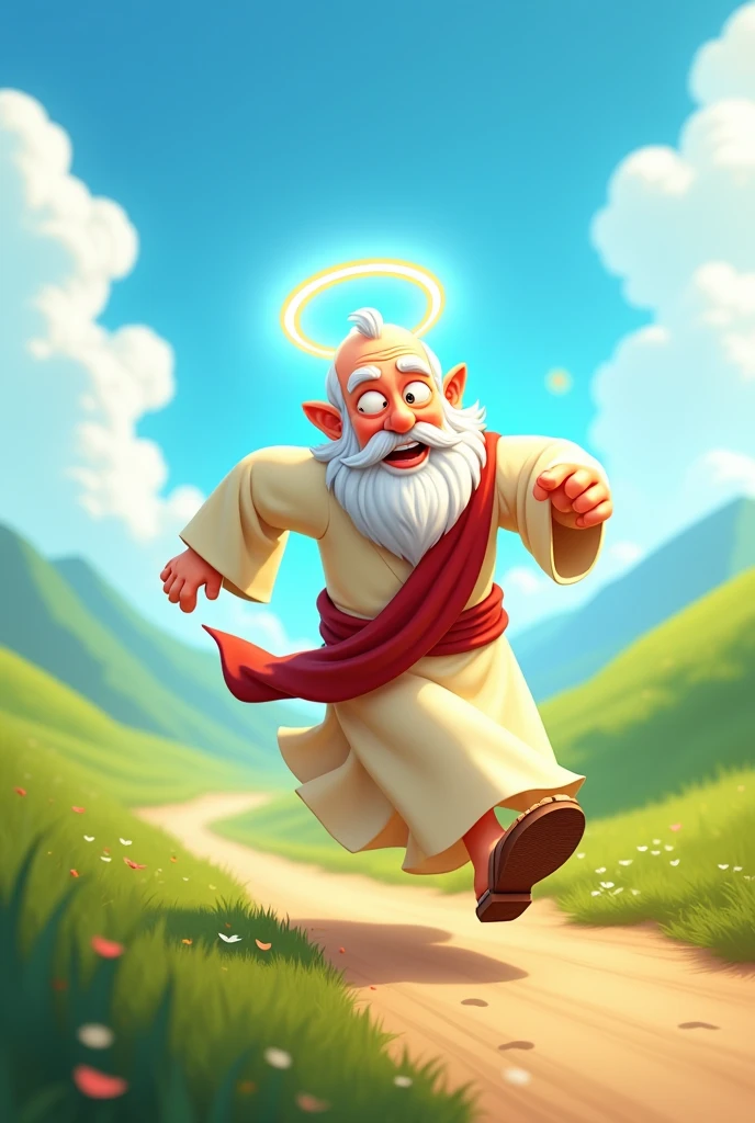 Draw a saint running in cartoon 2d