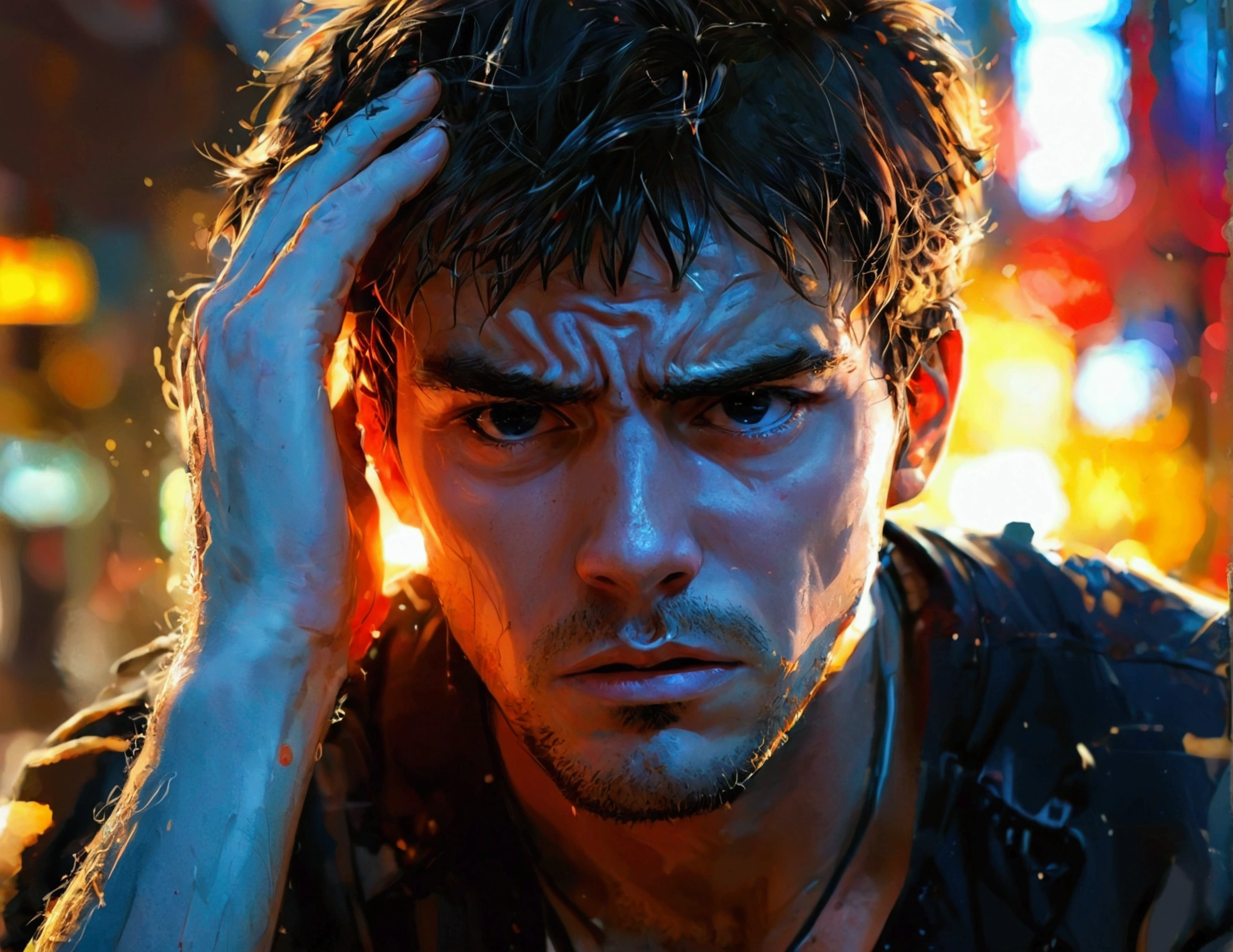 MAN PUTTING HIS HAND ON HEAD FRUSTRATION,FRUSTRATION,FRUSTRATION,manga style art