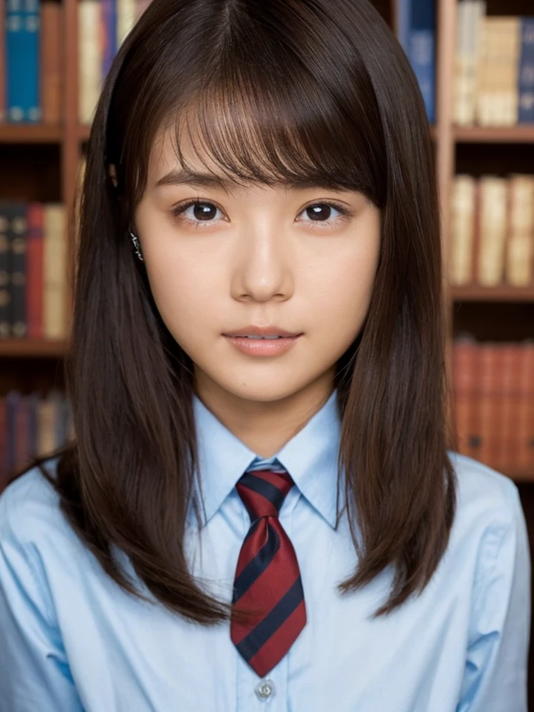 One Girl, (beautiful girl, Delicate girl:1.3), (************:1.3),
break, (Uniform Costume:1.3),
break, (Standing in the library:1.2),
break, Very beautiful eyes, (Symmetrical eyes:1.3),
break, Small breasts, Brown eyes, Parted bangs, Brown Hair, (Upper teeth, The best smile:0.2),
break, (Eye and facial details:1.0),
break, (masterpiece, Highest quality, Very detailed, Detailed face, 8k)