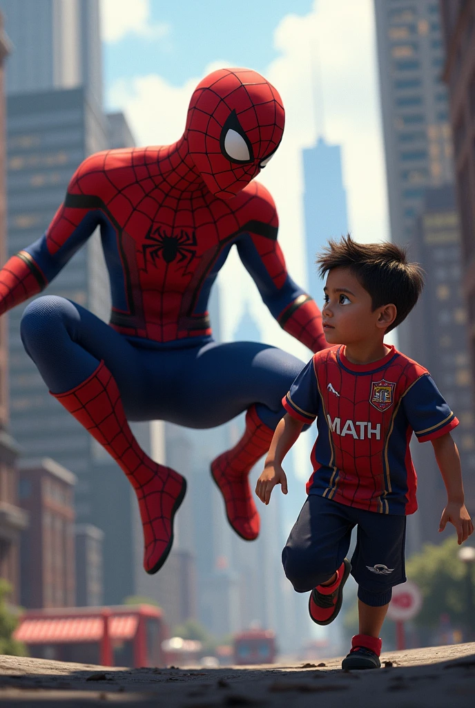 spiderman huck a boy .he is wearing a jersey and a black trousers his name is mathu