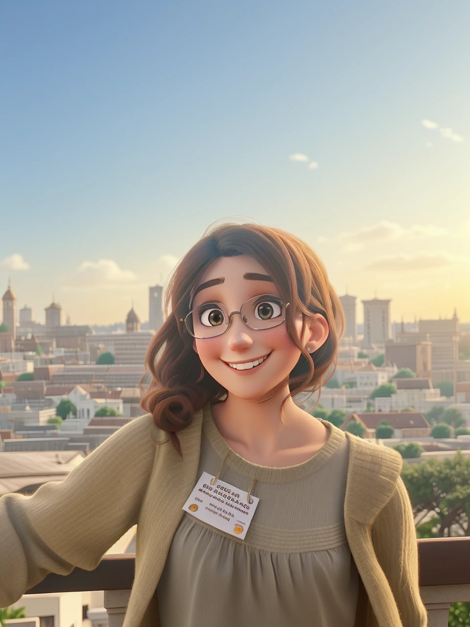 One young woman, Brunetette, Grinning