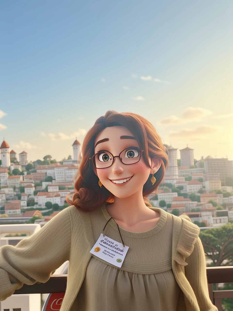 One young woman, Brunetette, Grinning, cabelo cacheado e curto