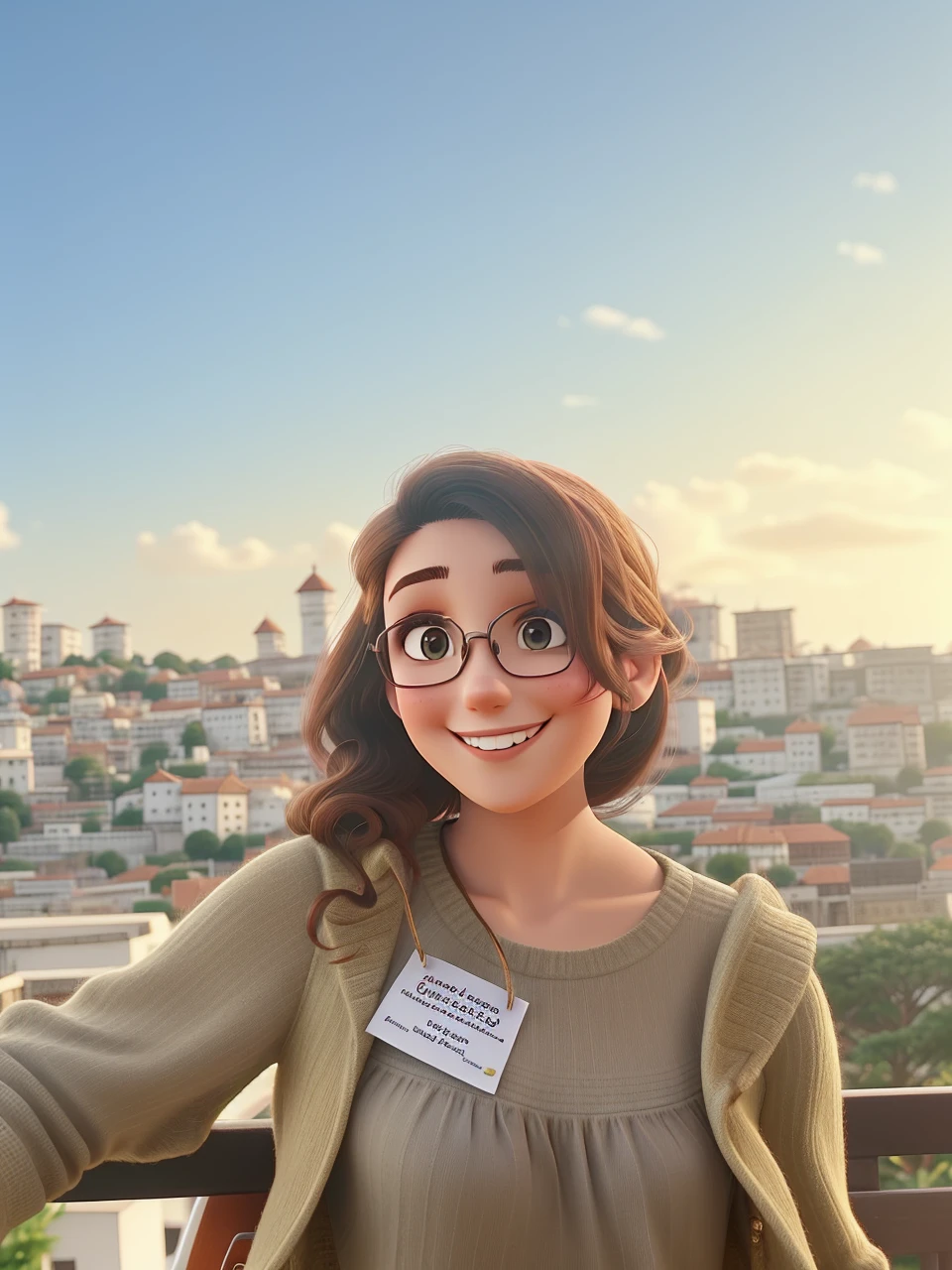 One young woman, Brunetette, Grinning, cabelo cacheado e curto