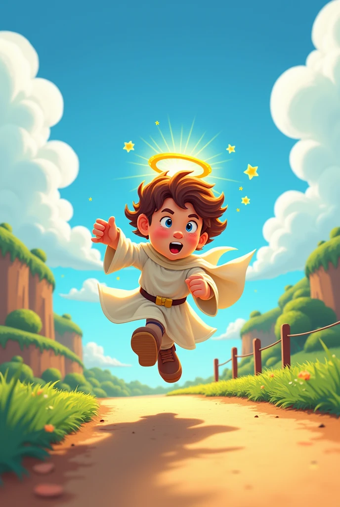Draw a saint running in cartoon 2d nintendo 64