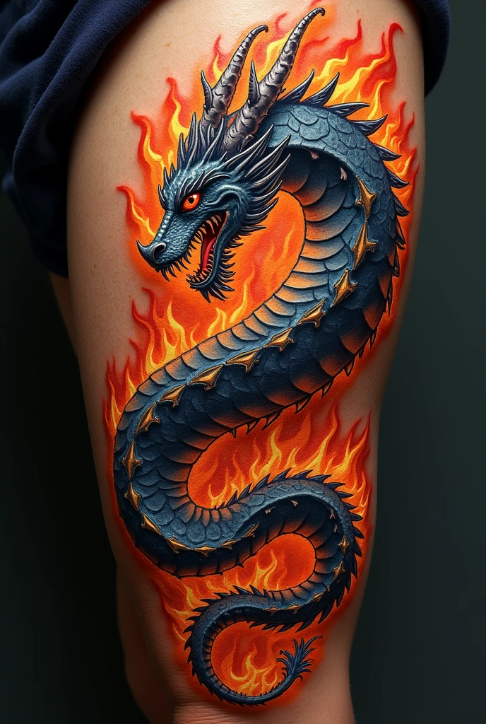 Dragon aries leg tattoo