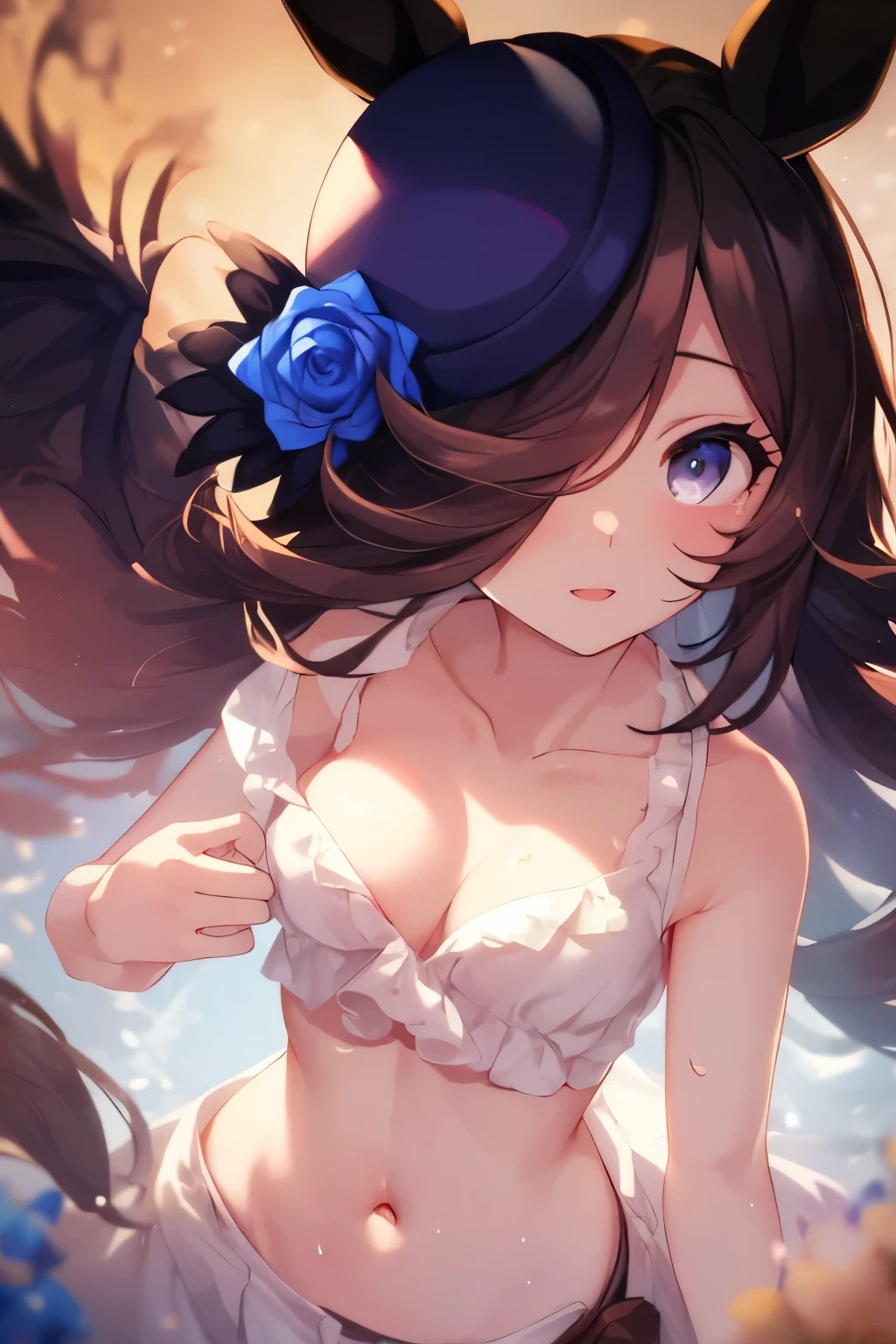 (masutepiece.top-quality).(Dynamic Angle). (Very spectacular detail CG painting),(image perfect)、comic strip.Illustration.1 girl in.Detailed face、face perfect.delicated face、girl in delicate clothes、Textured skin、Black hair.long、(Horse-eared girl)Horse-eared girl、((Beautiful blue eyes)).Delicate and beautiful eyes、Eyes written in detail、Reflected eyes、Watery eyes、smil.(gazing at viewer:1.3).(The face is a little red:0.8)、8k wallpaper、cowboy  shot、Reflected Light、highestdetailed、Convoluted、Delicate background、Textured skin、Detailed skin、(ultra res)、