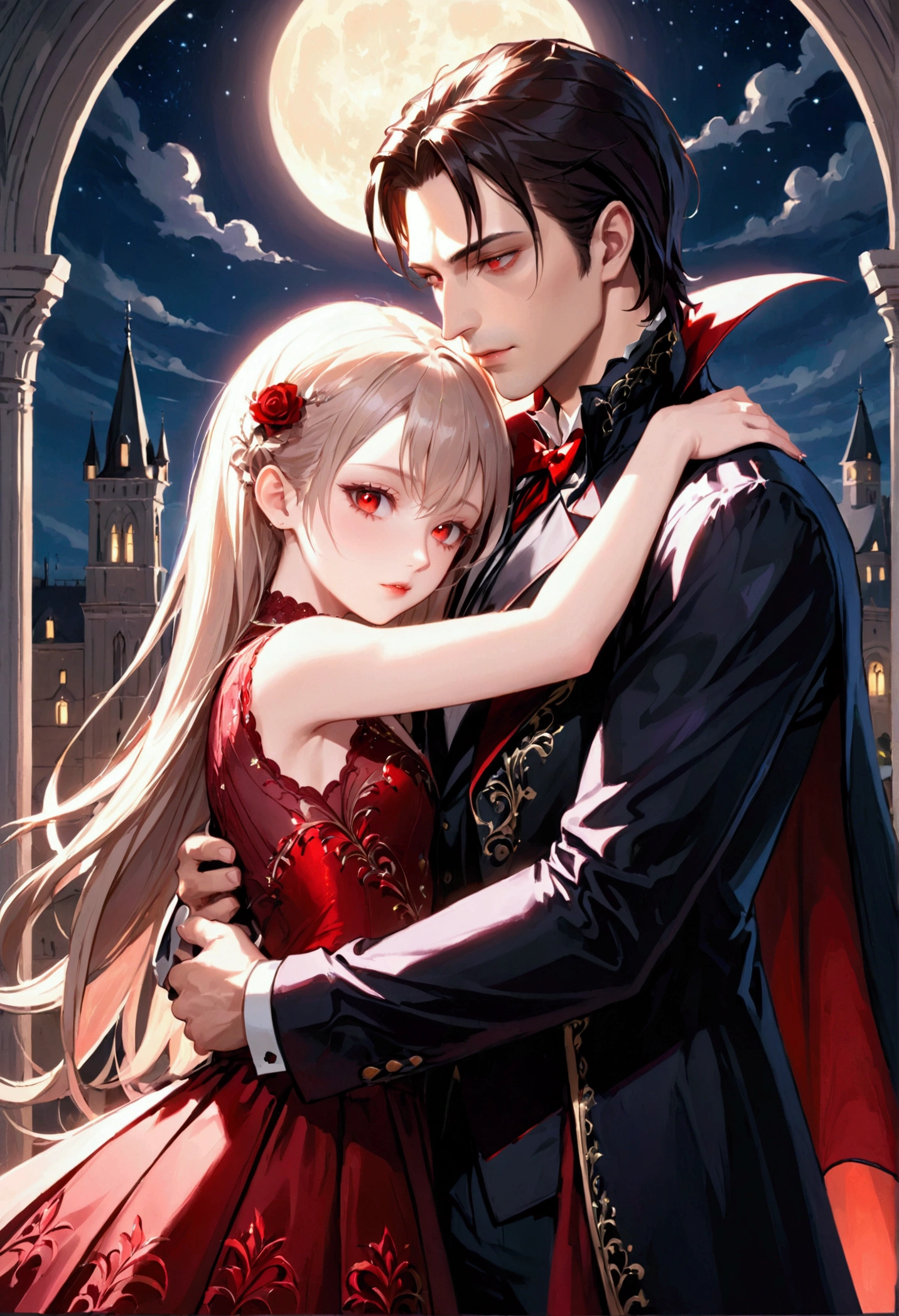  Handsome vampire hugging a pretty girl