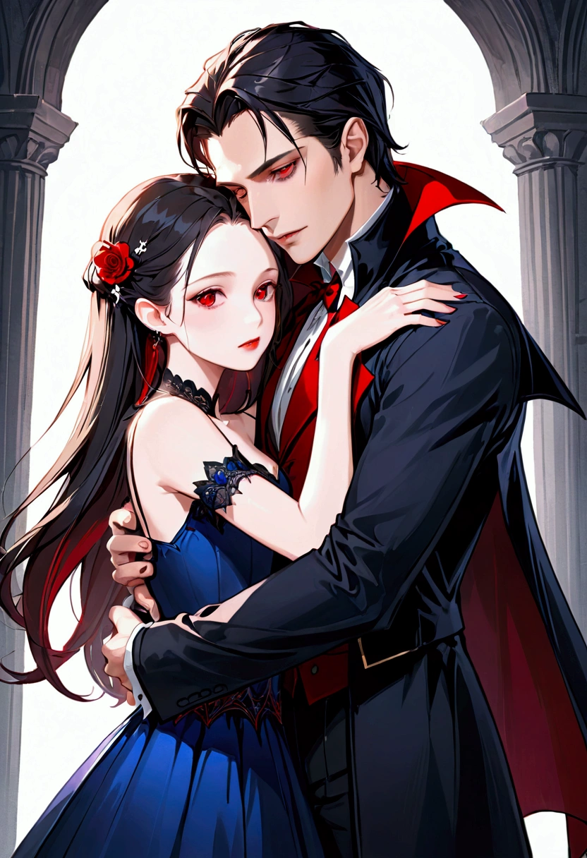  Handsome vampire hugging a pretty girl