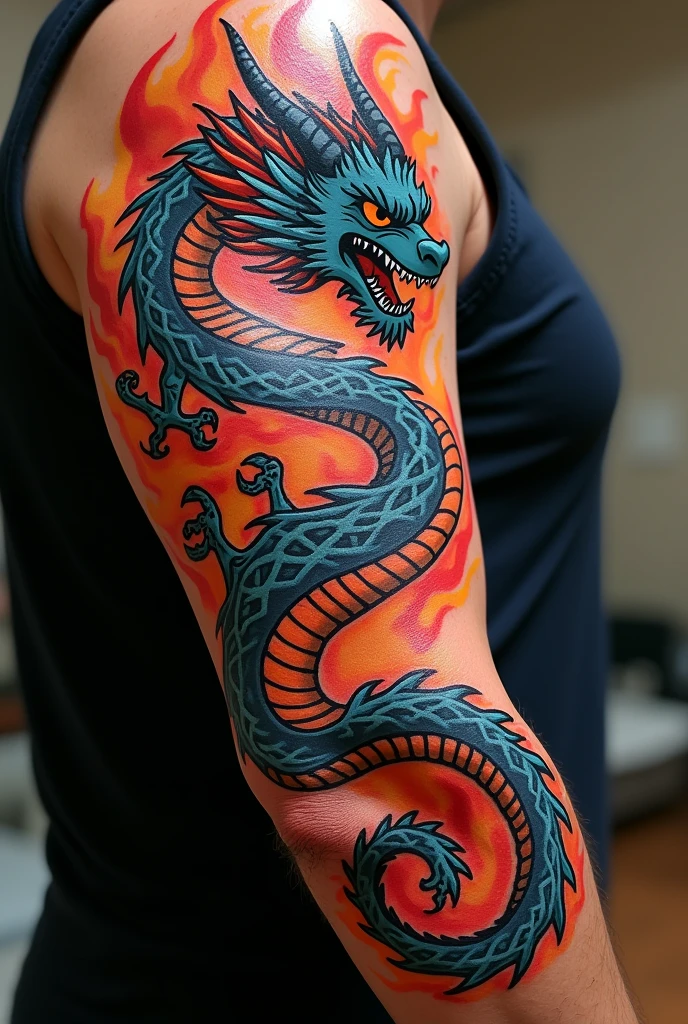 Dragon aries leg sleeve tattoo
