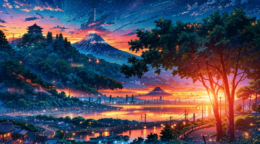 Train tracks with sunset in the background, Japanese cartoons. author:Shinkai Makoto, Universe sky. author:Shinkai Makoto, Shinkai Makoto的艺术风格, Shinkai Makoto和 (cain kuga), author:Shinkai Makoto, author:Shinkai Makoto, Japanese cartoons scenery, Shinkai Makoto的风格, Japanese cartoons landscape, Japanese cartoons landscape wallpaper