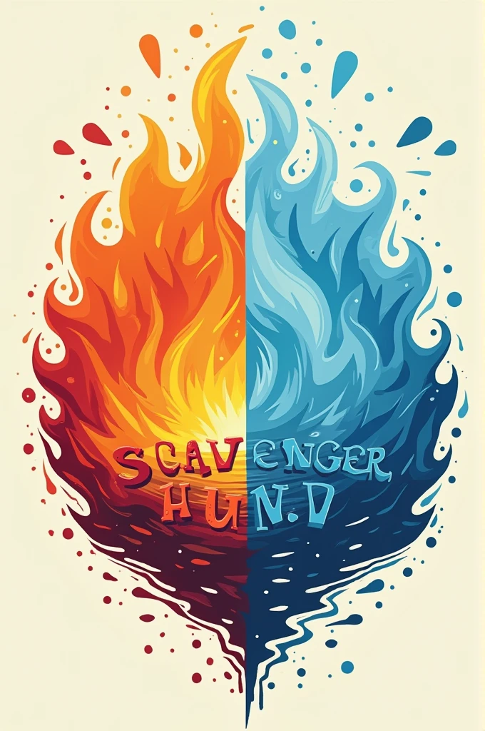 Create a scavenger hunt logo with the title: Scavenger Hunt, with two teams: fire and water