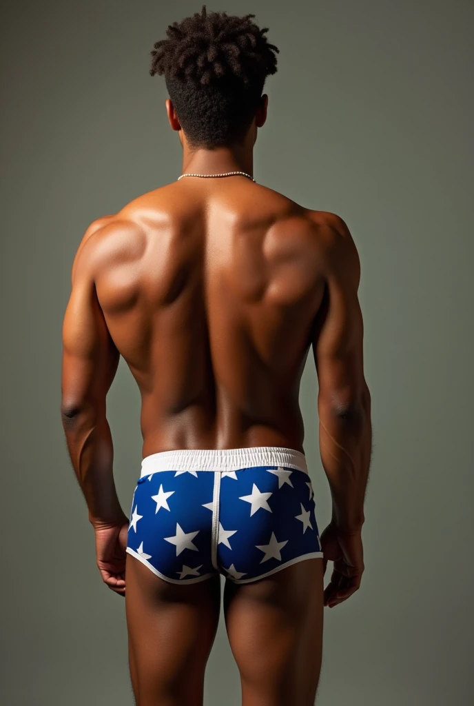 1 man, Beautiful eyes and face details, shirtless, nice body and defined muscles, best quality, Close-up, toned body, wearing American Flag thong with big bulge, (American male model) hot skin, master piece, Best qualities, Most beautiful man in the world, Handsome Man with American Flag on his background, full body shot, full body 