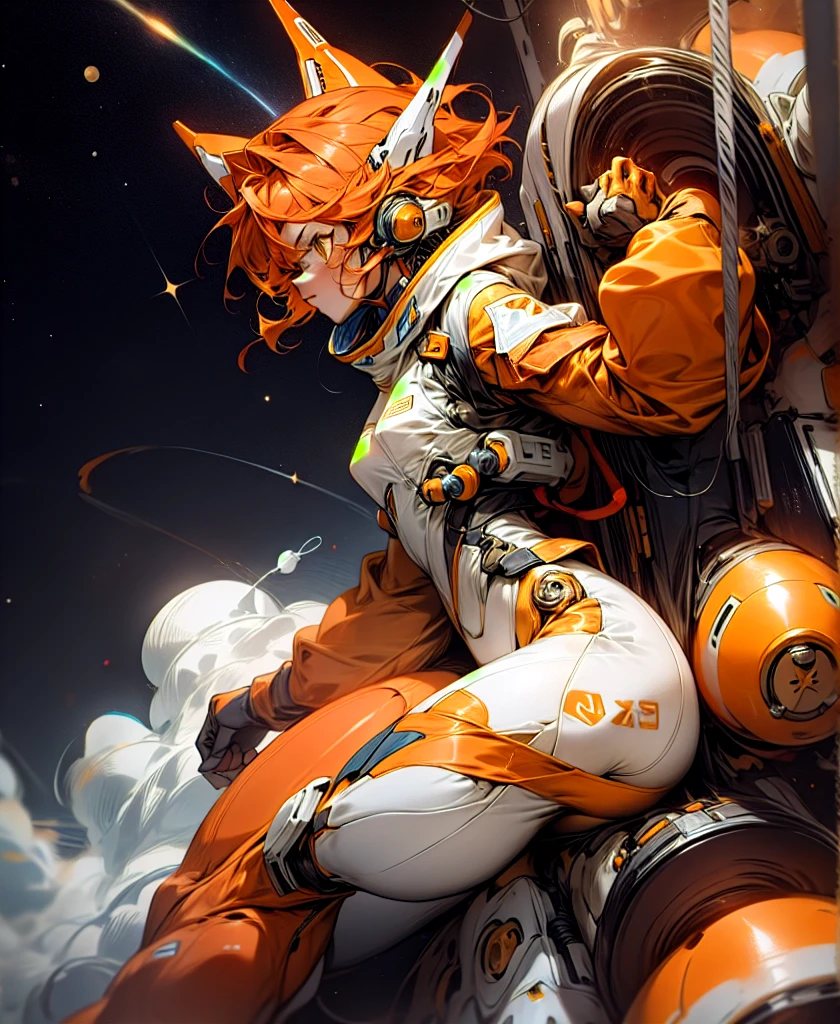 Space Galaxy Anime Girl、Orange space suit shorts