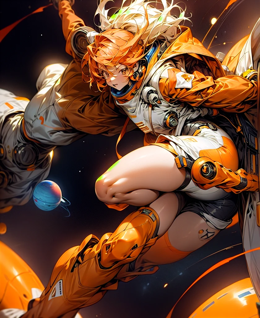 Space Galaxy Anime Girl、Orange space suit shorts