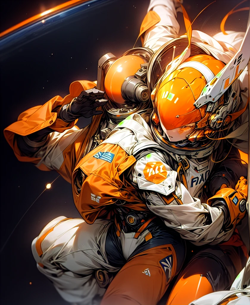 Space Galaxy Anime Girl、Orange space suit shorts