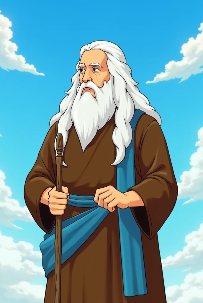 A lovely ultra fine realistic portrait of Moses the prophet, an old Hebrew man, long gray hair, long gray beard, wearing black and red striped tunic, holding a staff, in front view, full body, biblical, realistic, intricate detail, by abbott fuller graves, bartolome esteban murillo, jc leyendecker, craig mullins, peter paul rubens, (caravaggio), trend in artstation, 8k, Concept Art, Fantasy Art, PhotoRealistic, Realistic, Illustration, Oil Painting, Surrealism, HyperRealistic, brush strokes, Digital Art, analog style, watercolor