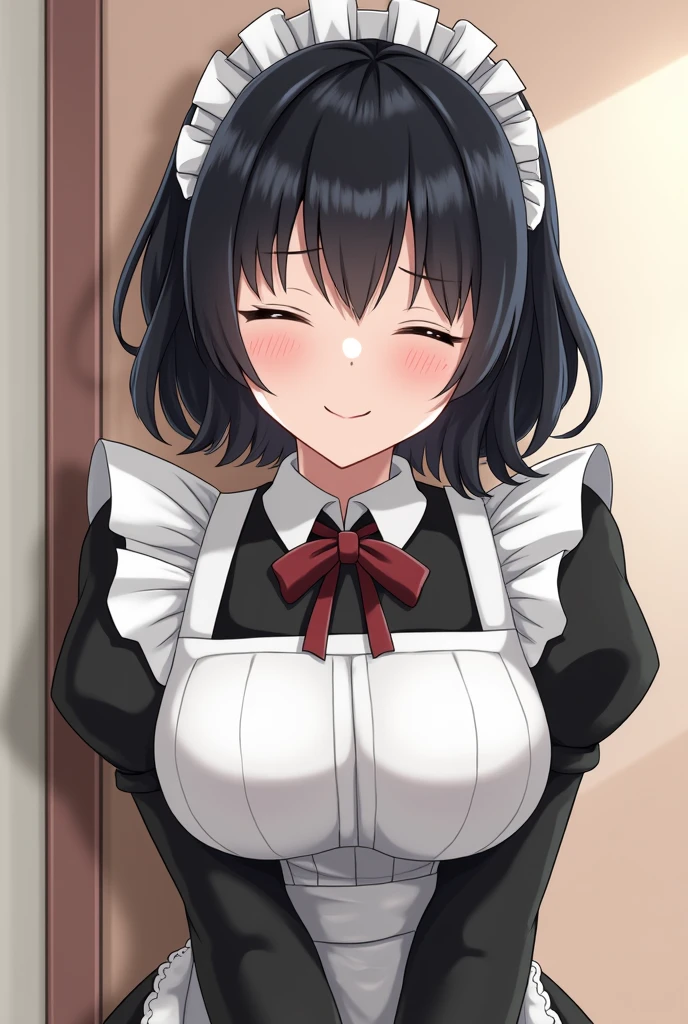 (highest quality, Ultra-detailed, High resolution, 8K images),((nsfw,Cosplay,Maid)),((nfsw,Squat with your crotch wide spread)),Detailed and beautiful eyes,perfectly proportions,(Overflowing big breasts), A very beautiful and cute girl,22 years old,(anime),kamimei,solo,full body,Symmetrical,