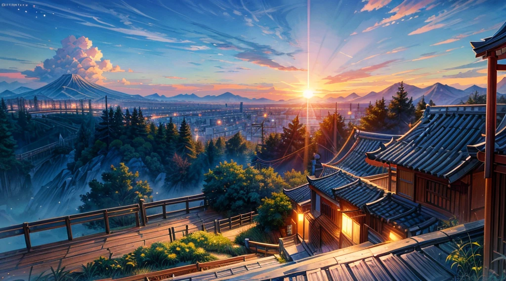 Train tracks with sunset in the background, Japanese cartoons. author:Shinkai Makoto, Universe sky. author:Shinkai Makoto, Shinkai Makoto的艺术风格, Shinkai Makoto和 (cain kuga), author:Shinkai Makoto, author:Shinkai Makoto, Japanese cartoons scenery, Shinkai Makoto的风格, Japanese cartoons landscape, Japanese cartoons landscape wallpaper