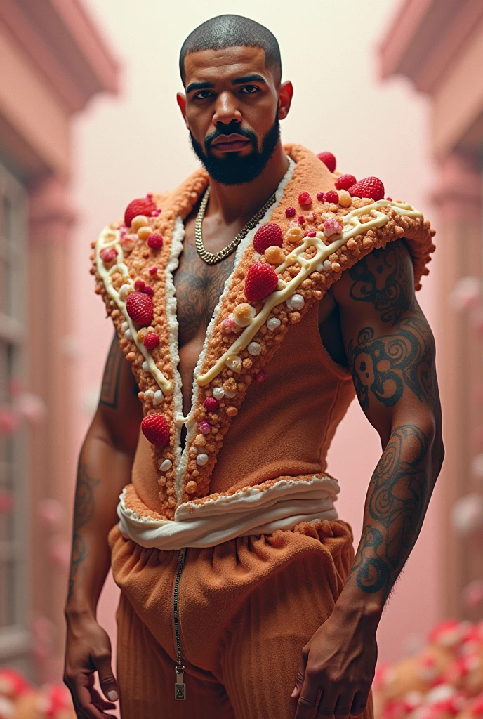 Drake wearing only a sweet dessert as clothes