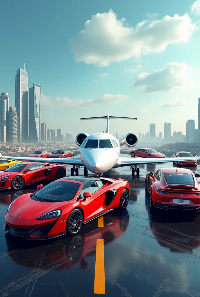 Generate ultra quality 1920x1080 wallpaper of jet and luxury cars