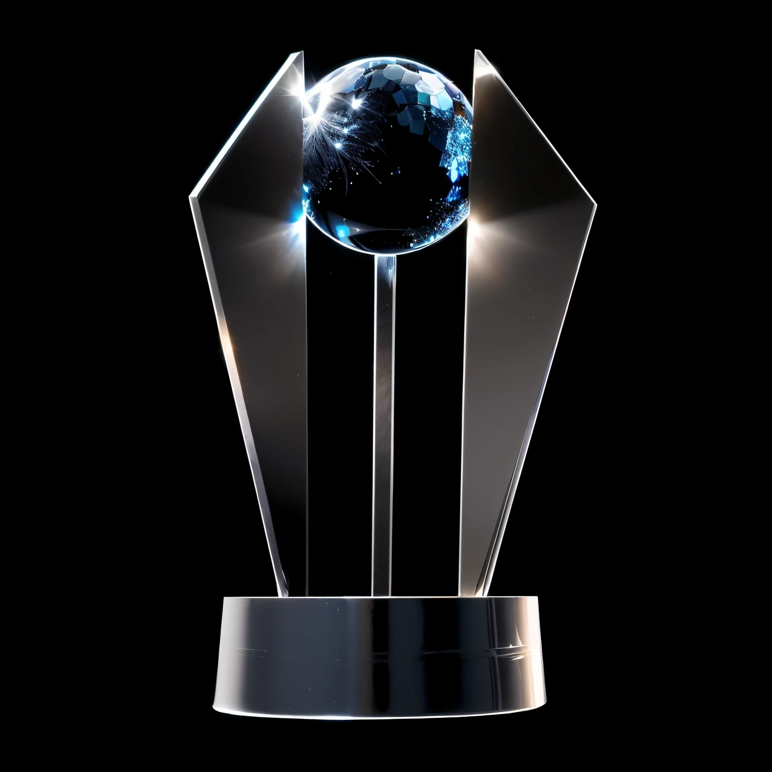 there is a silver trophy with a crystal ball on it, award winning. Backlight. Backlights. Grass ball on top. Octane render, picture of the year award, award winning cgi, cgsociety award, winning award image, global awarded, award on cgsociety, metal award winning, plasma, an award winning digital render, winning award piece, award winning cinematic
