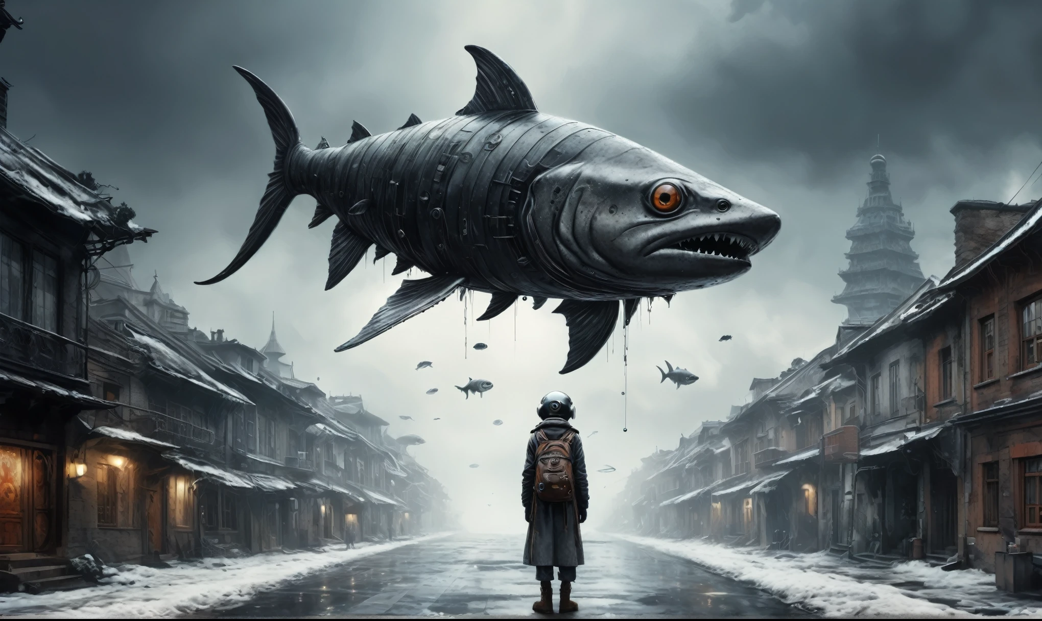 fish eyes, A Modern flat toon Crazy whit a Big ONE a Only Eye Robot USSR , and helmet Style, tongs in hands, pinhead, camouflage Rusty, Ambient in a meteorite ,graphite old witch after a psychiatric clinic,winter,intricate landscape,slate grey atmosphere,film grain,,faded,snake eyes extremely detailed,another world,ring of truth,French Braid with a Twist,view from height,once pretty face,eyebrow up,full body shot,ominous landscape, Simon Stalenhag,Nicola Samori,full body shot,beggar paladium The Alien Entity,Technicolor,natural skin textures, hyper realism, hyper detailed,Extremely detailed,High contrast,Masterpiece,Realistic,Ultra Detailed, intricate details,realistic humid leather,extremly intricate,Epic Realistic, cinematic style,irina yermolova,high contrast,hdr,extremely detailed, deep night landscape,masterpiece,intricate details,faded,eyes extremely detailed, high detailed eyes,8k resolution,RAW,retina, Nikon Z9,China,Guangxi Zhuang of China,tkt style,ears perfect, transition between two art styles, Ink painting to photorealism, Double contact, X-ray, Creative, vivid light, masterpiece, fantasy, Abstract, Surrealism, super detailed, high resolution, stop:35;(((creature with a spectral and ghostly appearance)). Her skin is pale, almost translucent,ancient rock,sharkfish's leather,In a vibrant and mesmerizing artwork, a hot air soars through the layers of clouds, revealing a colossal and enigmatic cityscape nestled within. The buildings in this ethereal city are adorned with intricate details and exude an aura of mystery. Above the cityscape, lend an enchanting touch to the scene. steampunk. The intricate mechanics create a sense of wonder and fascination, as if stepping into a dreamlike realism
