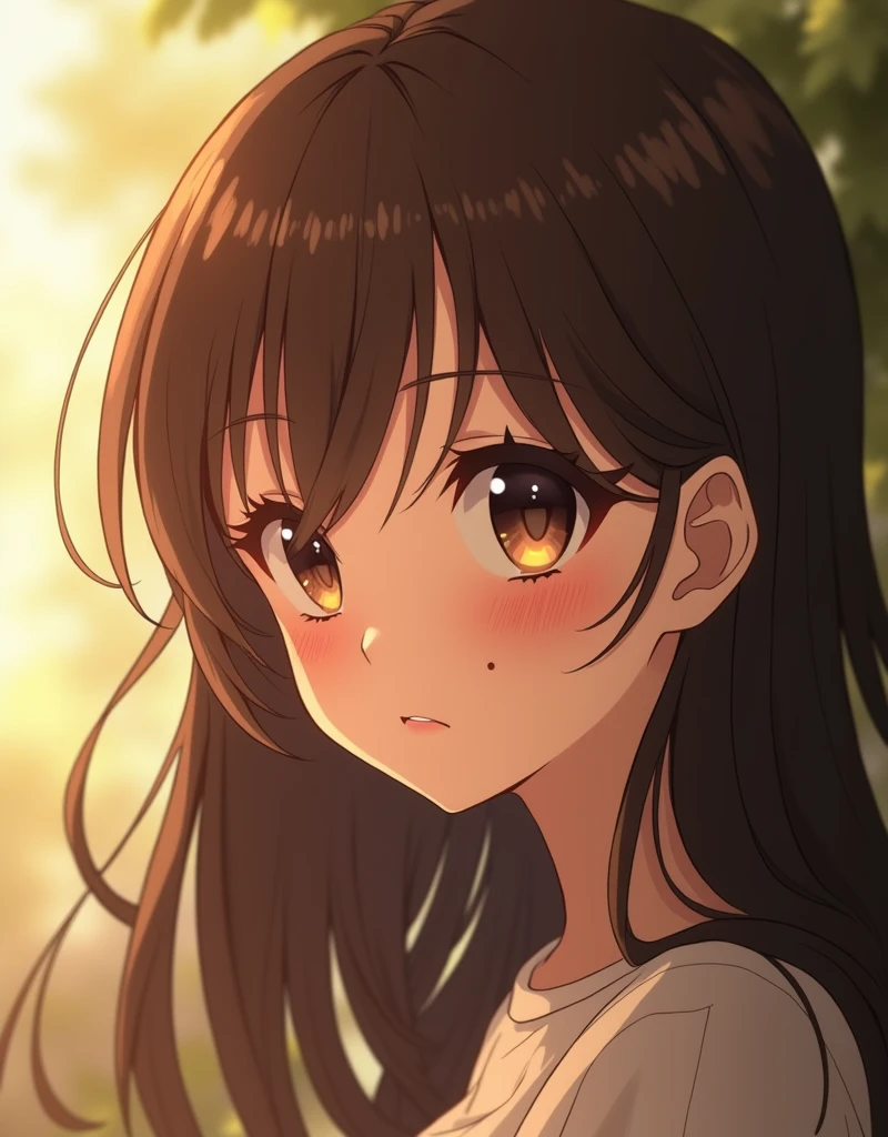 high quality,detailed,anime girl intricate,photorealistic,8k,award winning photography,beautiful young woman,teenage girl,brown hair,brown eyes,mole under eye,detailed face,detailed eyes,detailed nose,detailed lips,long eyelashes,serene expression,natural lighting,warm color tones,realistic skin texture,soft focus,depth of field