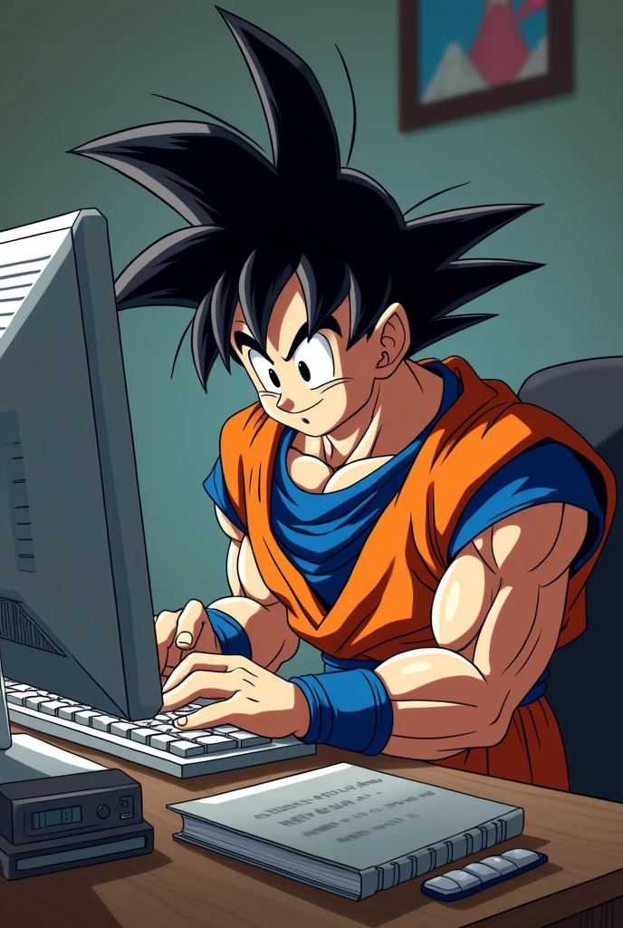Goku fixing a computer