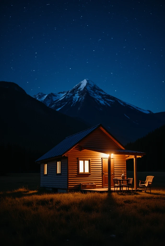 CABIN WITH BROWN PLANTS AT NIGHT