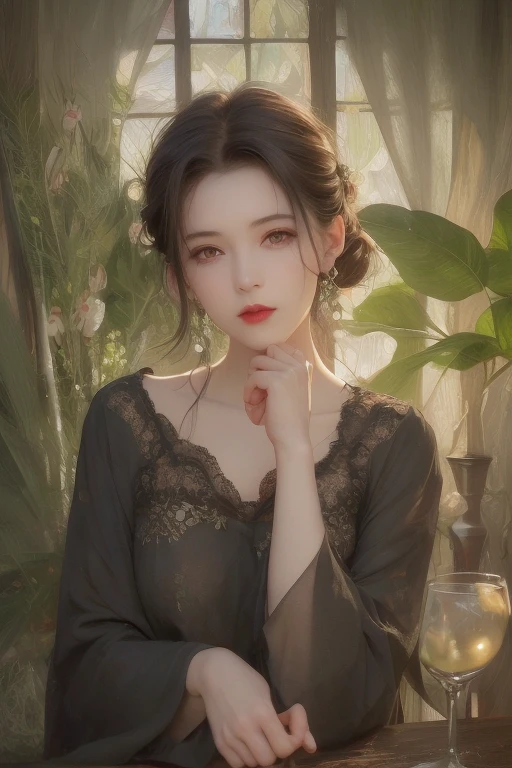 Couple、Girl with big eyes, Excited expression, Dark Gothic Makeup, double eyelid, Long eyelashes, Gothic Dress、Beautiful and detailed, Beautiful and dark lips, High resolutionの顔, Long eyelashes, Structure of the film, (Highest quality,4K,8k,High resolution,masterpiece:1.2),Very detailed,(Realistic,photoRealistic,photo-Realistic:1.37), Sitting 、Moisturizing the skin, Sweaty, barefoot, In ecstasy, Embarrassing, Soaking wet, Chained, In a stained glass room,Gothic luxury room、Roses、Surrounded by roses