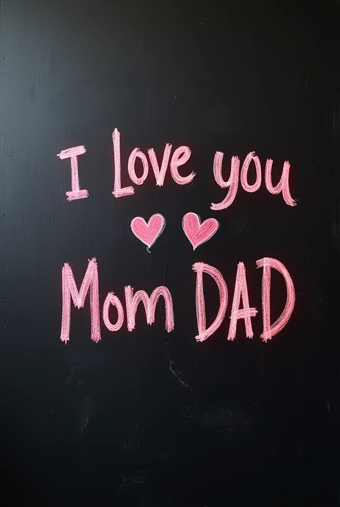 A black board  writing with 💞💞 I LOVE YOU MOM DAD 💞💞