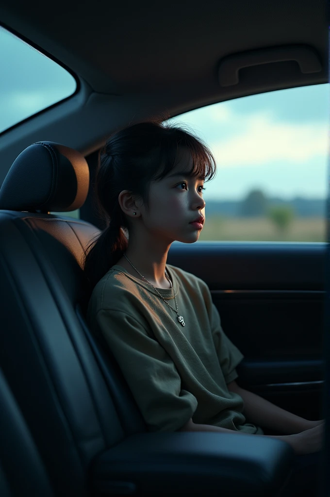 Girl sitting in the back of a car
