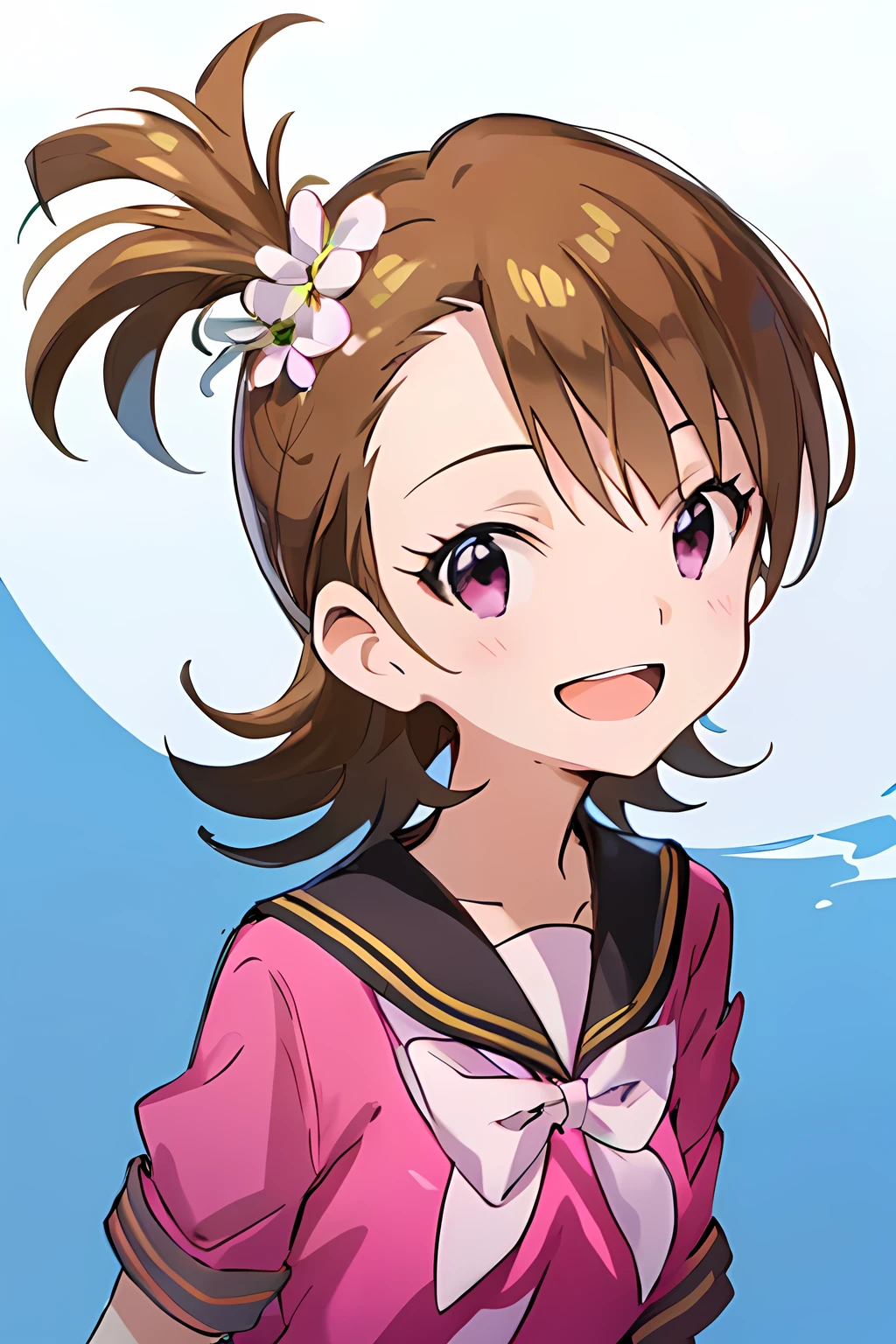 1girl、ami futami、(UHD)、sailor uniform、8k、looking at viewer、solid color background、{open mouth smile}、upper body