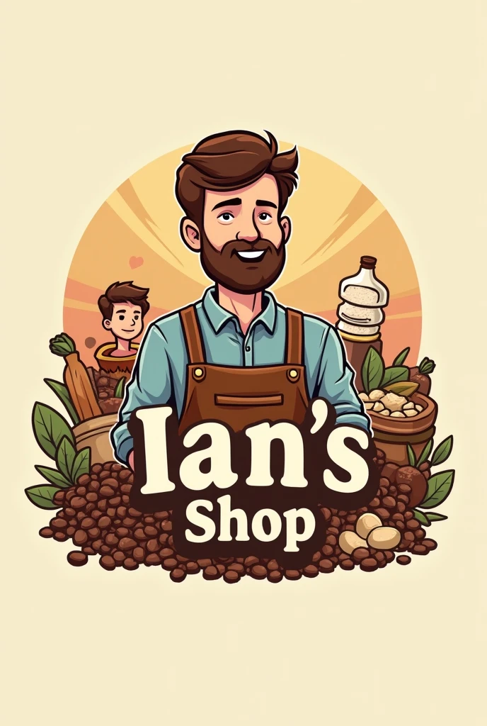 Logo of Ian's shop where coffee is sold, rice, shall, sugar and other household products