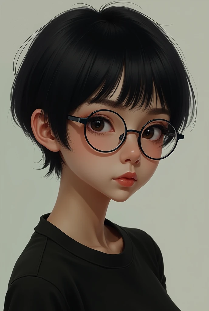 Create someone with short black hair, dark skin and wears glasses