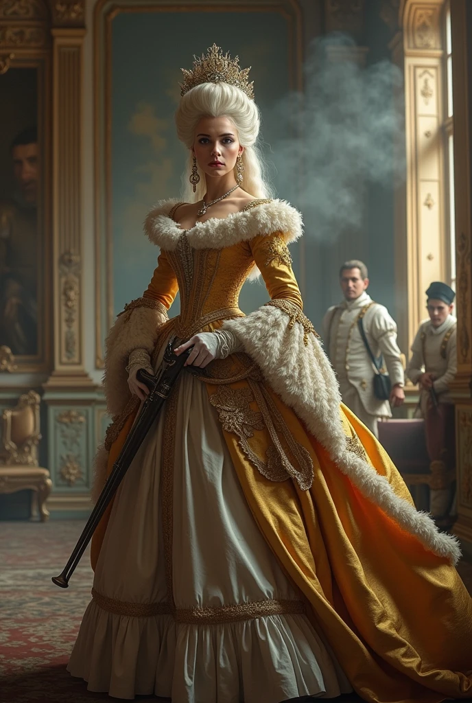 What Marie Antoinette would look like with a gun fighting against the revolutionaries and defending her palace