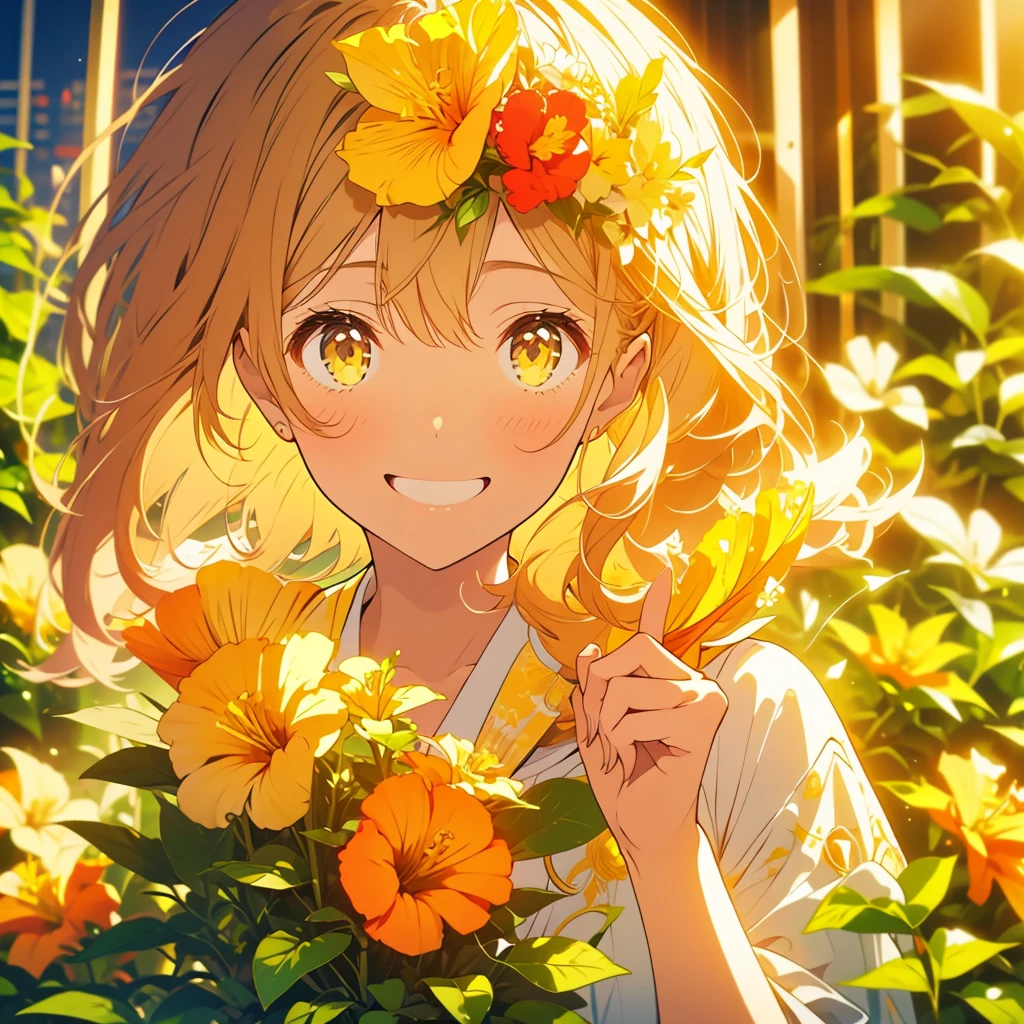 Yellow hibiscus、girl、fun、smile