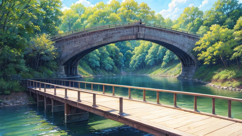 bridge over the river, watercolor