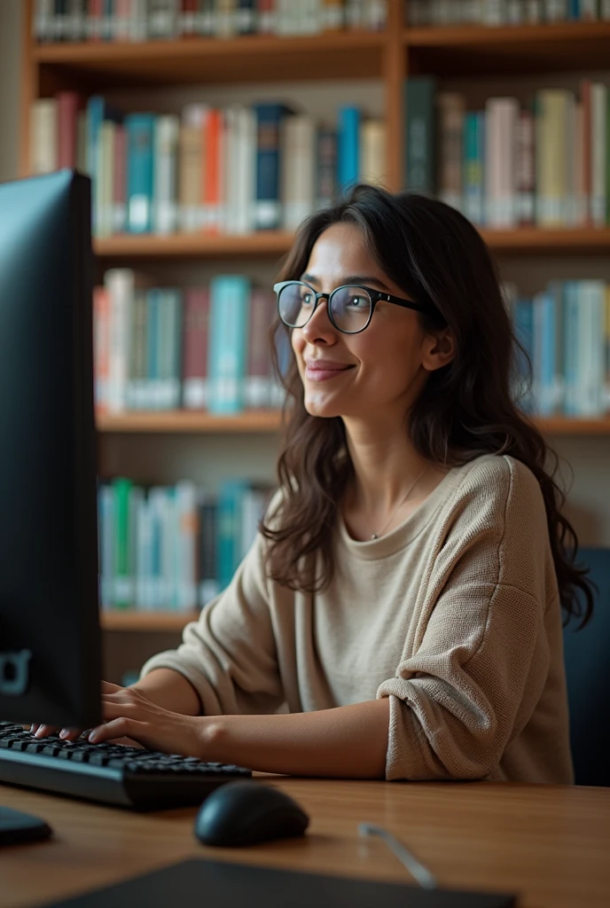 A teacher or library user with a computer