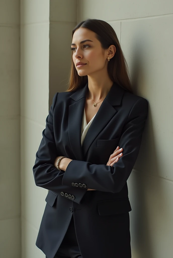 A woman wearing a suit